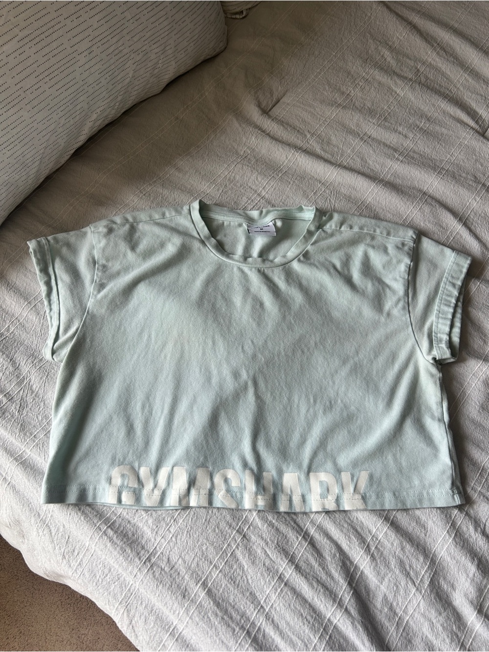 Gymshark Seafoam blue Cropped Tee with White Logo